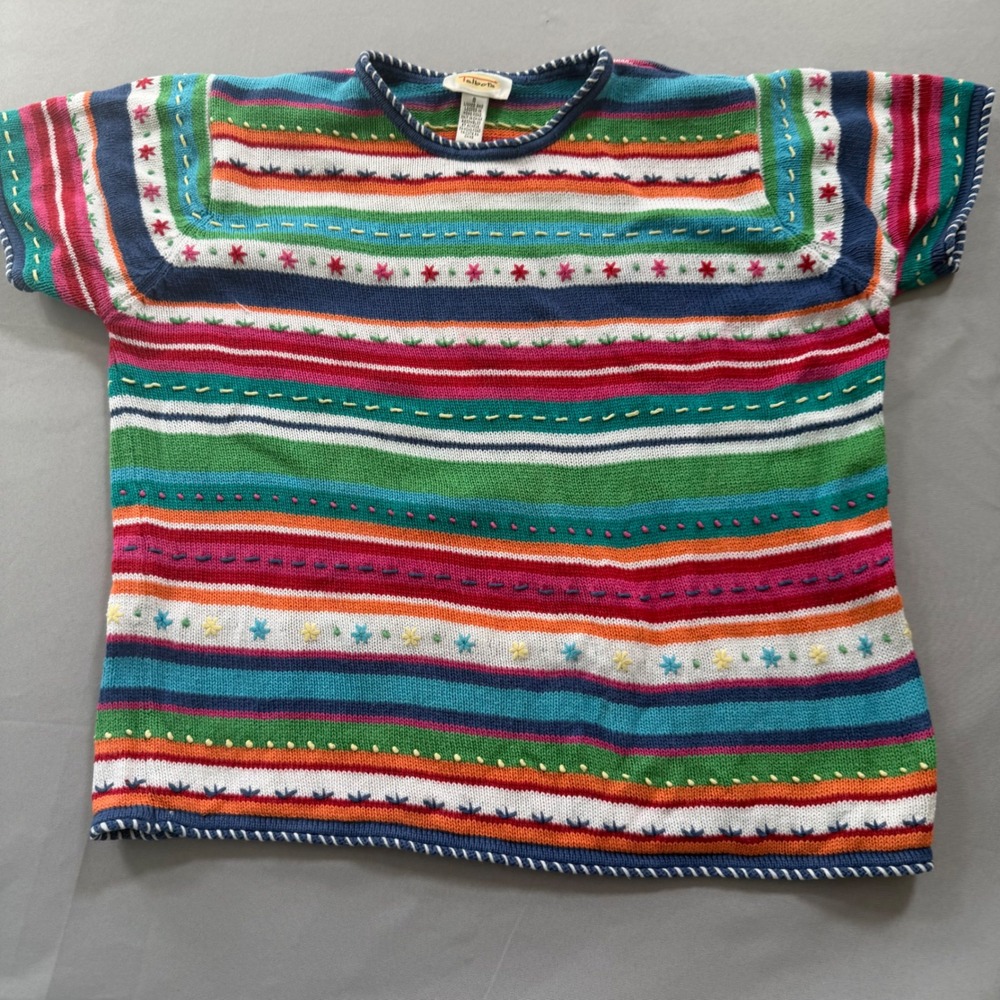 Vintage Talbots Sweater Tee Women's Small Knit Embroidered y2K 90s Dopamine
